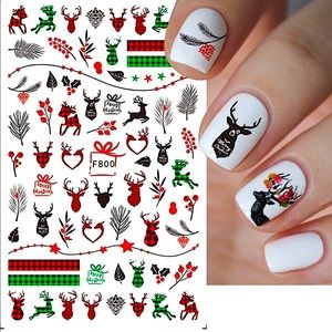 💌 BO/GO$6 Christmas Plaid Reindeer Nail Stickers Buffalo check